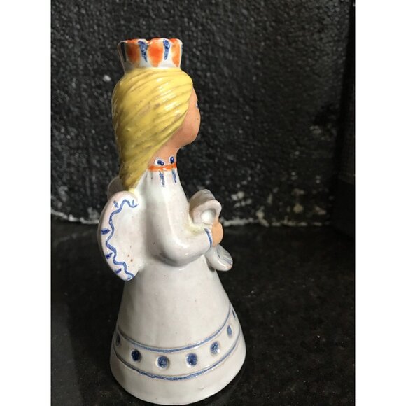 Vtg Hungarian Candle Holder Folkloric Ceramic Hand Painted Angel Miniature Taper - Picture 4 of 10